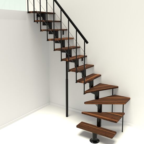 Modultrappa Comfort Top Turn Minka – Svart / Valnöt, 1/4-sväng